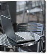 Laptop At A Cafe Canvas Print