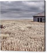 Last Load Delivered-  Old Wood Wagon And Homestead On Nd Prairie Near Ghost Town Of Griffin Canvas Print