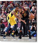 Lebron James And Thaddeus Young Canvas Print