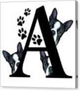 Letter A Monogram With Boston Terrier Dogs Canvas Print