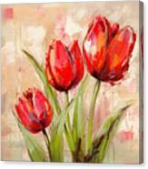 Letters Of Love - Impressionist Red Tulips Canvas Print