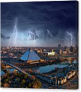 Lightning Over The Pyramid In Memphis Canvas Print