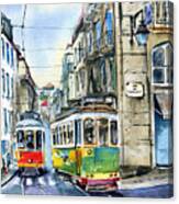 Lisbon Trams At Rua Da Madalena Canvas Print