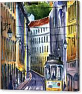 Lisbon Yellow Tram Painting Canvas Print