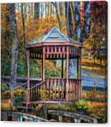 Little Bridge At The Fall Garden Gazebo Canvas Print
