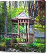 Little Bridge At The Garden Gazebo Painting Canvas Print