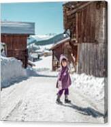 Little Girl Enjoying Snow In Le Grand-bornand French Alps Ski Re Canvas Print