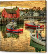 Lobster Boats And Rockport's Motif #1 Fishing Shack 1x1 Canvas Print