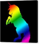 Magical Rainbow Unicorn On Black Background Canvas Print