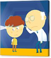 Male Doctor Looking Through A Boy's Ears With A Flashlight Canvas Print