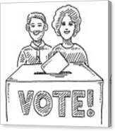 Man And Woman Vote Ballot Box Drawing Canvas Print