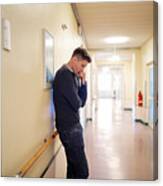 Man Filling Nervous While Waiting In Hospital Corridor Canvas Print