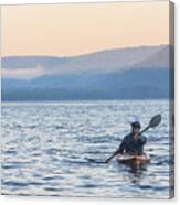 Man Kayaking At Sunrise On Skaneateles Lake, Skaneateles, New York State, Usa Canvas Print