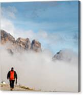 Man Trekking At The Hiking Path At Tre Cime In South Tyrol In Italy. Canvas Print