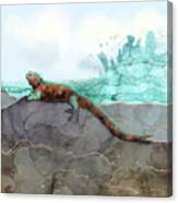 Marine Iguana On The Seashore - Galapagos Endangered Animal Canvas Print