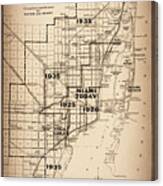 Miami Florida Vintage City Map 1925 Nostalgic Sepia Canvas Print