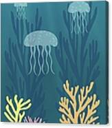 Mid Century Aquarium With Jellyfish Canvas Print