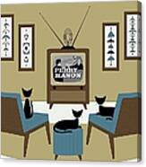 Mid Century Cats Watch Perry Mason Beige Canvas Print