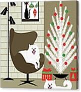 Mid Century Holiday Room With Two White Dogs Canvas Print