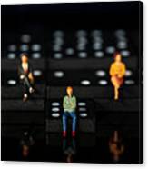 Miniature People On Dominoes Black Background Macro Canvas Print