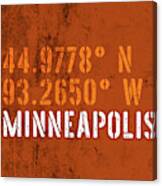 Minneapolis Minnesota City Coordinates Grunge Distressed Vintage Typography Canvas Print