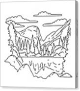 Mirror Lake Trail In Yosemite National Park California Monoline Line Art Drawing Canvas Print