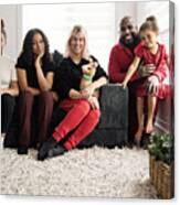Mixed-race Family Portrait In Living Room. Canvas Print