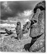 Moai Rano Raraku Easter Island Statues Rapa Nui Bw Canvas Print