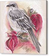 Mockingbird In Autumn Dogwood Canvas Print