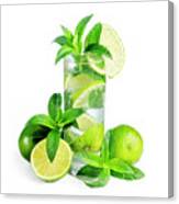 Mojito Cocktail With Ice Isolated Over White Background. Canvas Print
