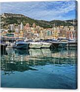 Monaco Principality Yacht Harbour And City Skyline Canvas Print