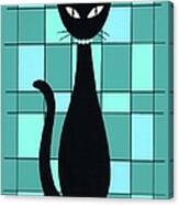 Mondrian Cat In Blue, Green And Teal Canvas Print