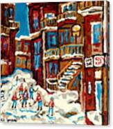 Montreal Verdun Balconville Street Hockey Painting Carole Spandau Canadian Artist Quebec Art Scenes Canvas Print