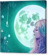 Moon Behind Pretty Girl Canvas Print