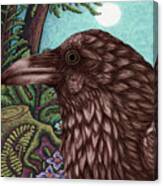 Moonlit Raven Wood Canvas Print