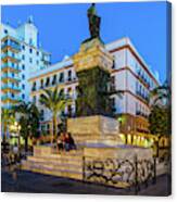 Moret Monument And Fenix Building In San Juan De Dios Square By Night Canvas Print