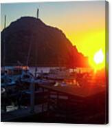 Morro Bay Rock Harbor Sunset Canvas Print