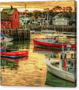 Motif #1 Fishing Shack Sunrise Panorama And Rockport Harbor Canvas Print