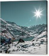 Mountain Lake And Snow-capped Mountains In Valais, Switzerland. Canvas Print
