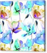 Multi Color Poppies And Tulips Watercolor Pattern Canvas Print