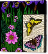 Musical Art Musical Score Music Collage Style Art Nouveau Irises Water Lilies Butterflies On A Black Canvas Print