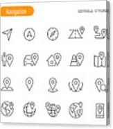 Navigation Icons Set - Line Series - Editable Stroke Canvas Print