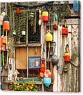 New England Fishing Shack And Colorful Buoys Panorama Canvas Print
