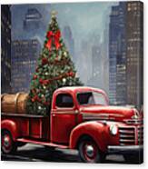 New York City's Iconic Red Truck - A Symbol Of Christmas Magic Canvas Print