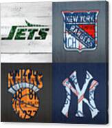 New York Sports Team License Plate Art Jets Rangers Knicks Yankees Canvas Print