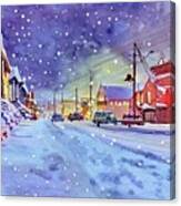 Newark New Jersey 1950s Streetscape In Winter Canvas Print