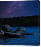 Night Sky And Milky Way Over Lake Canvas Print