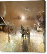 Night Thaw In Winter Village Canvas Print