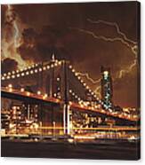 Lightning Over The Brooklyn Bridge Canvas Print
