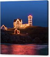 Nubble Lighthouse With Christmas Lights Canvas Print